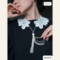 Alternative view of Dây chuyền bạc 925 xi kim mặt tua rua nhiều sợi ngọc trai trắng nhí MV2419