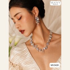 Alternative view of Set ngọc trai Keshi mix ngọc gạo nhí trắng thả dài MV2428
