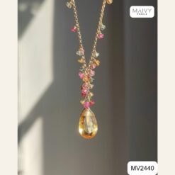 Dây chuyền thạch anh vàng giọt nước mài giác kết chùm đá nhiều màu MV2440