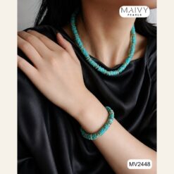 Alternative view of Set dây chuyền và lắc tay đá lam dáng đĩa basic MV2448