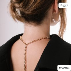 Set dây chuyền nhấn 1 viên và lắc tay ngọc trai tròn trắng 5 ly MV2463