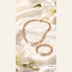 Dây chuyền choker bạc mạ vàng nhấn 1 viên ngọc trai trắng MV2465