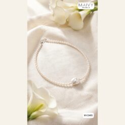 Choker ngọc trai gạo nhí mặt baroque trắng 38cm MV2468