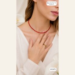 Dây chuyền san hô tre biển màu đỏ 3-4mm mix charm mạ vàng MV2475