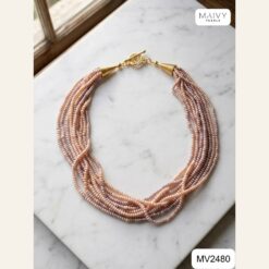 Alternative view of Dây chuyền ngọc trai hồng ánh tím nhiều sợi 3-4mm dài 42cm MV2480