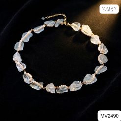 Dây chuyền thạch anh xanh khối mix ngọc trai trắng nhí MV2490