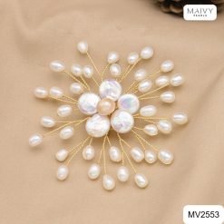 Cài áo ngọc trai trắng hoa mai 5 cánh MV2553