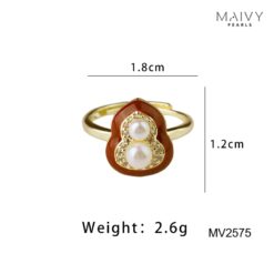 Combo bông tai và nhẫn viền đỏ đính ngọc trai MV2575