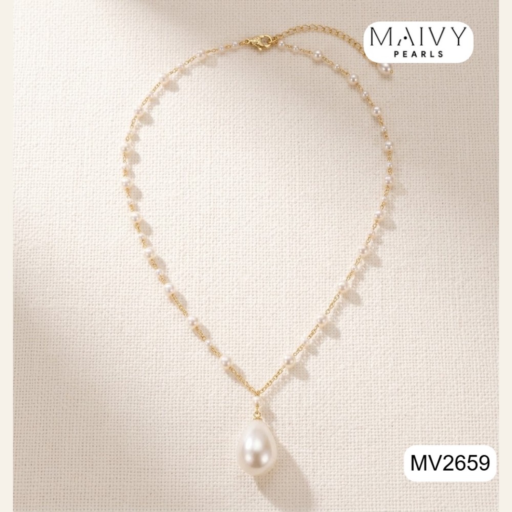 Dây chuyền ngọc trai tròn dáng dài thanh mảnh MV2659