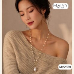 Alternative view of Dây chuyền ngọc trai tròn dáng dài thanh mảnh MV2659