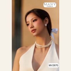 Alternative view of Dây chuyền ngọc trai trắng 3 sợi hạt tròn 4mm khoá chữ T mạ vàng MV2670