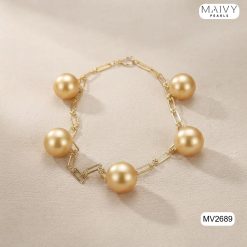 Trang sức ngọc trai Edison vàng gold cỡ lớn: lắc tay xích, hoa tai nụ, hoa tai 2 đầu MV2689