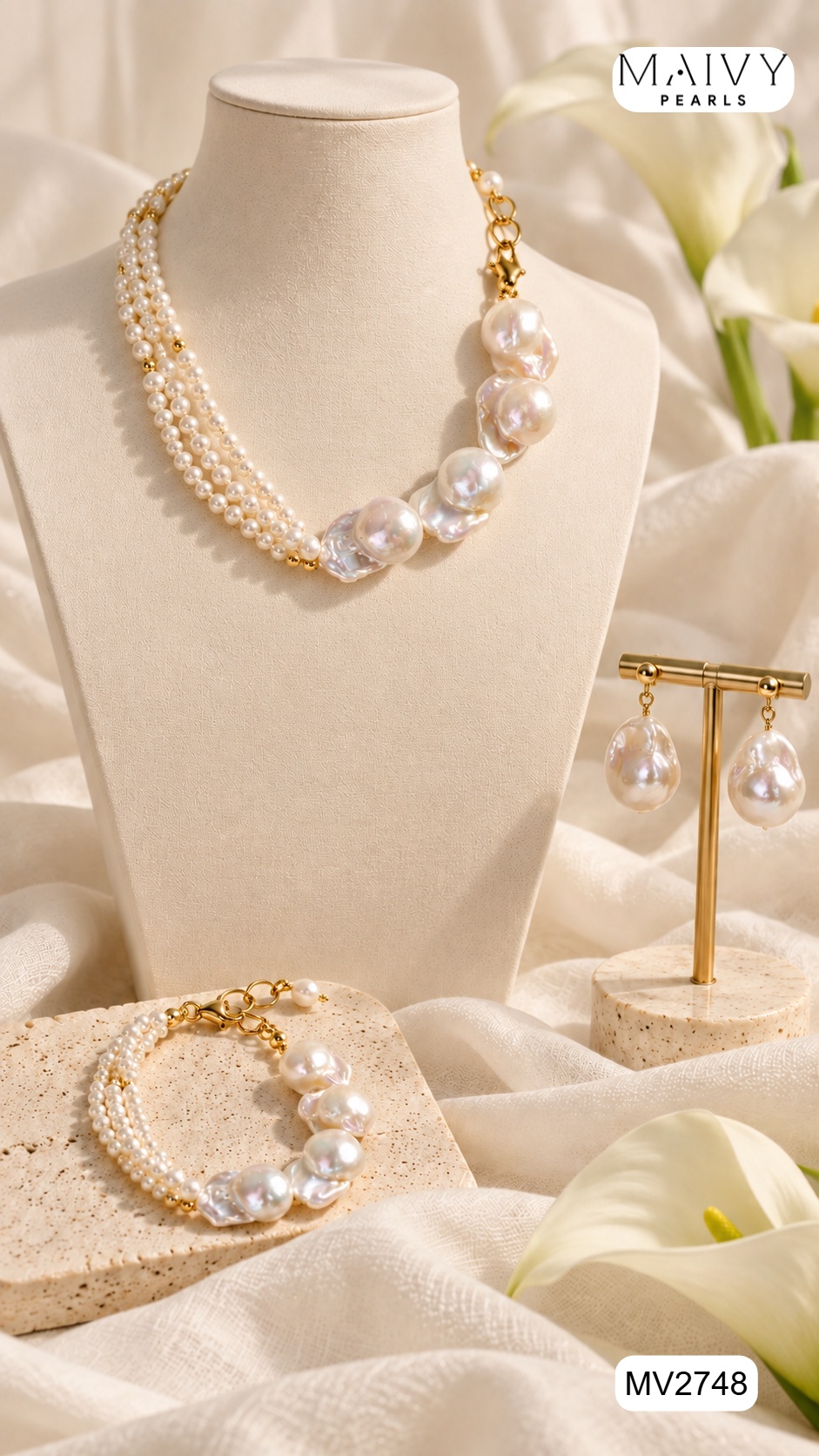 Trang sức cưới ngọc trai cho cô dâu – set ngọc trai baroque MV2748 MAIVY PEARLS