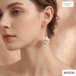 Bông tai hoa ngọc trai Keshi to dáng móc dài MV2535
