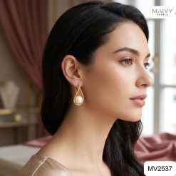 Bông tai ngọc trai trắng phối bạc mạ vàng MV2537
