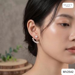 Bông tai ngọc trai tròn trắng xếp tạo kiểu MV2542