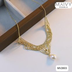 Alternative view of Dây chuyền bạc mạ vàng dáng Elizabeth nhấn ngọc trai trắng MV2603