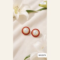 Alternative view of Bông tai ngọc trai trắng hình trứng đế bạc S925 mạ vàng MV2579