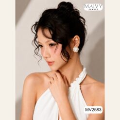 Alternative view of Bông tai ngọc trai trắng hình trứng đế bạc S925 mạ vàng MV2583