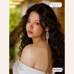 Hoa tai ngọc trai rủ nhiều tầng khung vàng MV2676