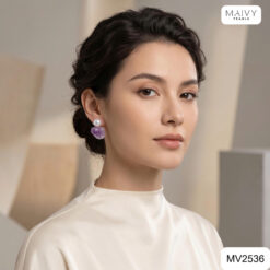 Bông tai nụ ngọc trai trắng phối thạch anh tím MV2536