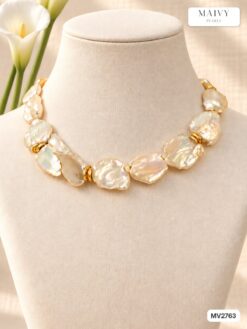 Alternative view of Dây chuyền ngọc trai Keshi choker hạt lớn 14-15 ly MV2763