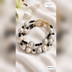 Lắc tay ngọc trai trắng phối đá spinel đen MV2130