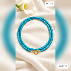 MV2177 - dây chuyền dài đá lam mix khóa T