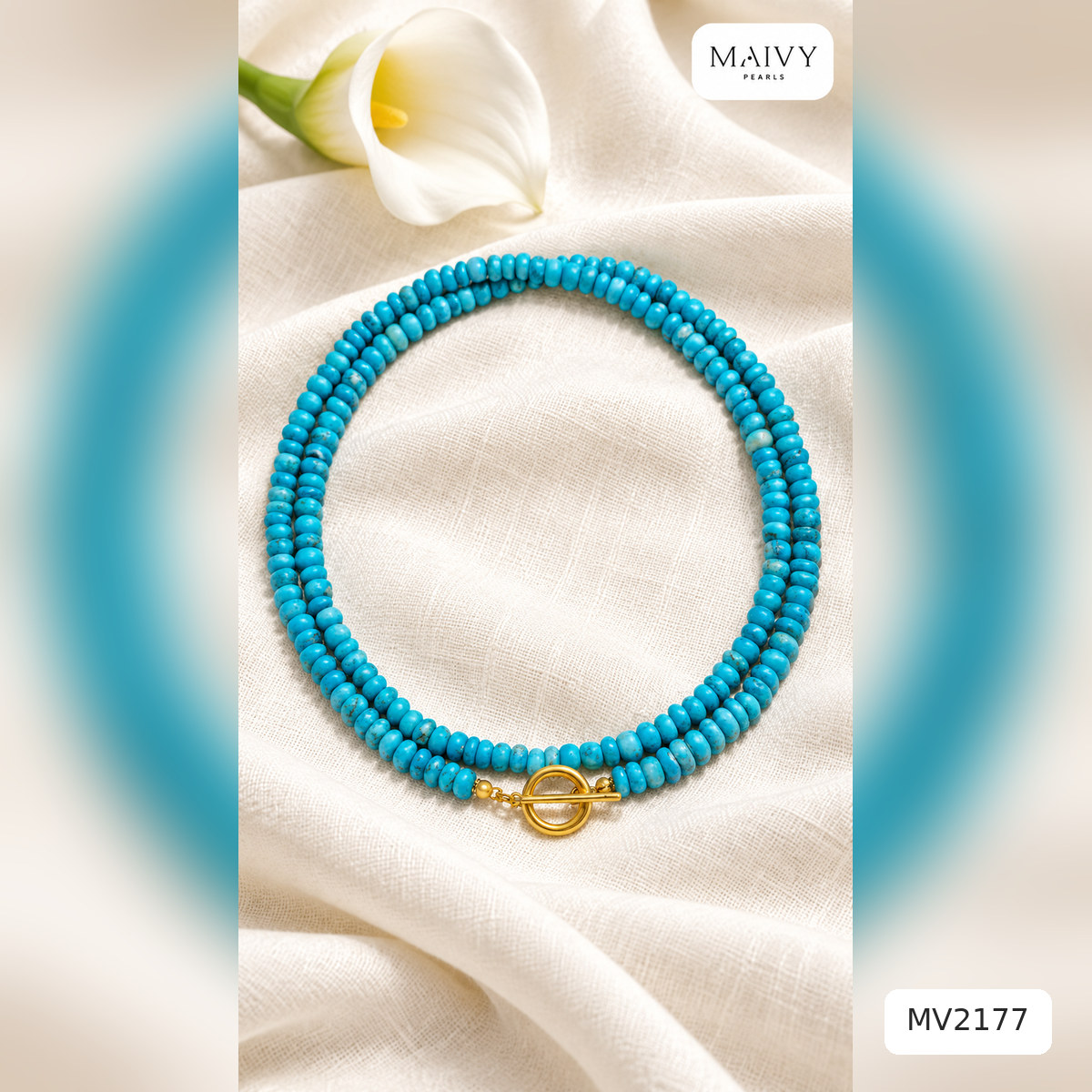 MV2177 - dây chuyền dài đá lam mix khóa T