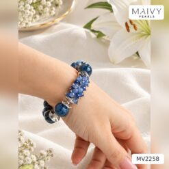 Dây chuyền và lắc tay thạch anh xanh biển mix chùm MV2258
