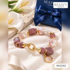 Lắc tay thạch anh tím mix ngọc trai baroque và charm MV2262
