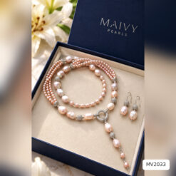 Dây chuyền nhiều loại ngọc trai mặt dài tháo được 2 màu MV2033