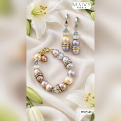 Set ngọc trai hồng ánh tím mix thạch anh: dây chuyền, lắc tay, bông tai MV2049