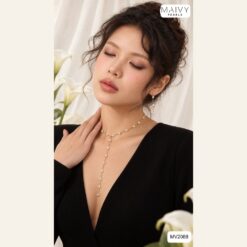Set dây chuyền ngọc trai nhí chữ Y thả dài và hoa tai mạ vàng MV2088
