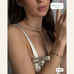 Bộ trang sức spinel đen nhí xích mảnh mạ vàng: dây chuyền, lắc tay, bông tai MV2189