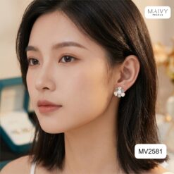 Bông tai ngọc trai trắng hình trứng đế bạc S925 mạ vàng MV2581