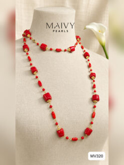 Set san hô tre biển màu đỏ MV320 – dây chuyền dài đeo trên cổ manocanh